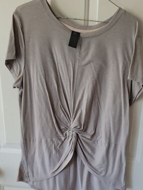 Knot-Front Short Sleeve Top - Taupe